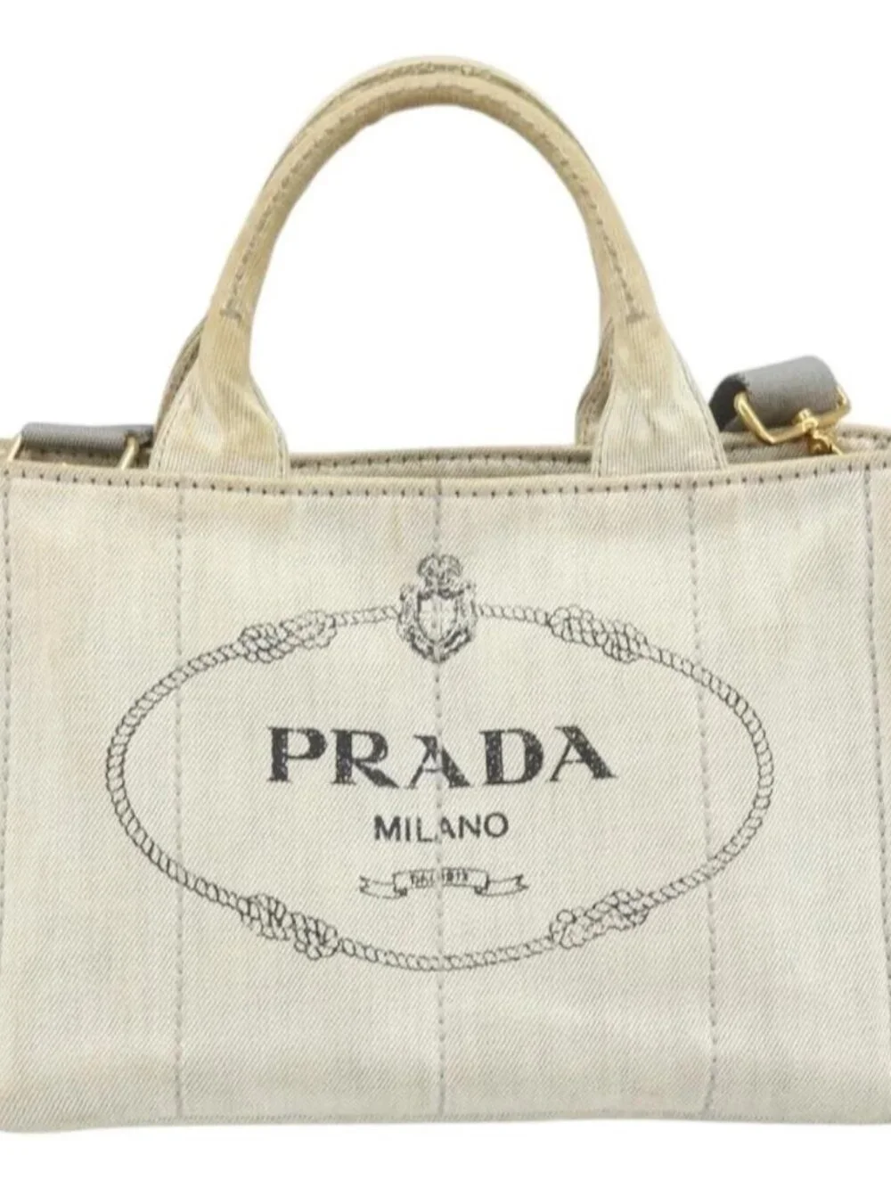 PRADA Canapa PM Hand Bag Canvas 2way Gray Gold Auth ti3731 - Picture 2 of 16